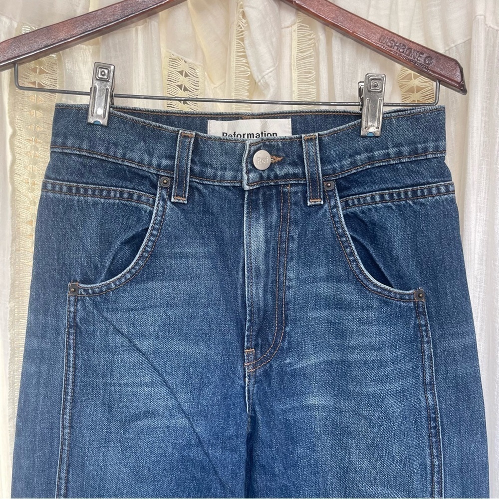 Reformation High Rise Baggy Relaxed Wide Leg Dark Denim Jeans 24/26, 0/2 - Picture 3 of 16